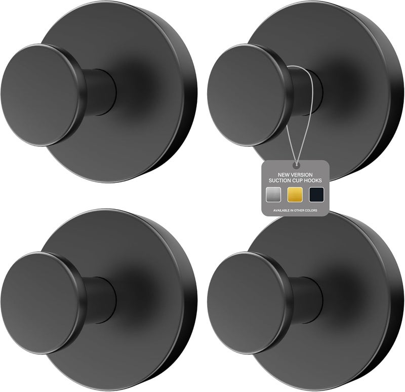 Ninth Five Shower Suction Cup Hooks, Heavy Duty Bathroom Wall Hooks for Towels, Robes, Loofahs, Removable Metal Hook for Tile Glass Mirror, No Drill(4 Pack, Black) - Image 1